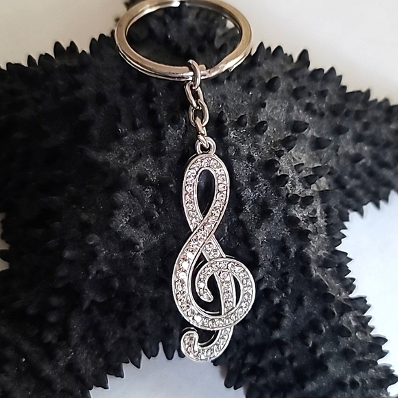 Musical Music Note Treble Clef Keychain Key Ring Bag Charm Car Accessory Silver - Picture 1 of 6